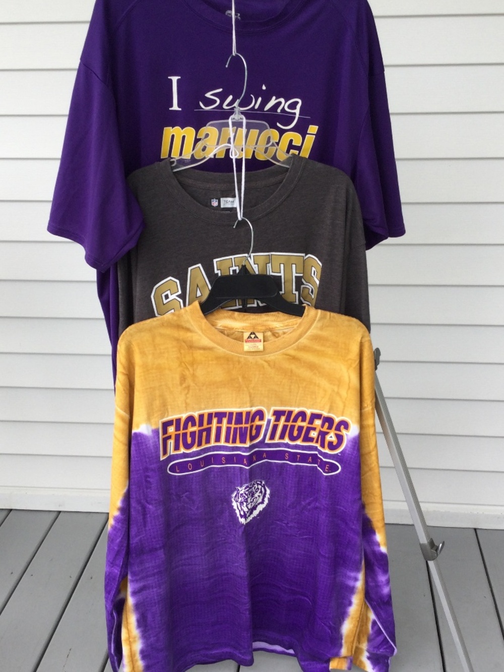 3 Unique T-Shirts, 2 Long Sleeve, LSU & Saints, 1 Short Sleeve Marucci